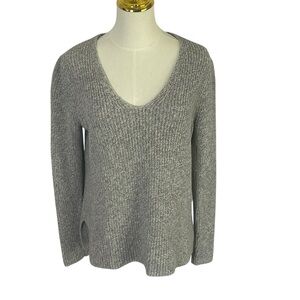 J Crew Grey Textured Cotton V Neck Pullover Womens Sweater Size L Chunky Capsule